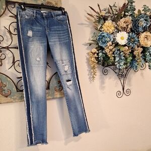 Jessica Simpson Medium Blue Distressed Straight Jeans. Size 27